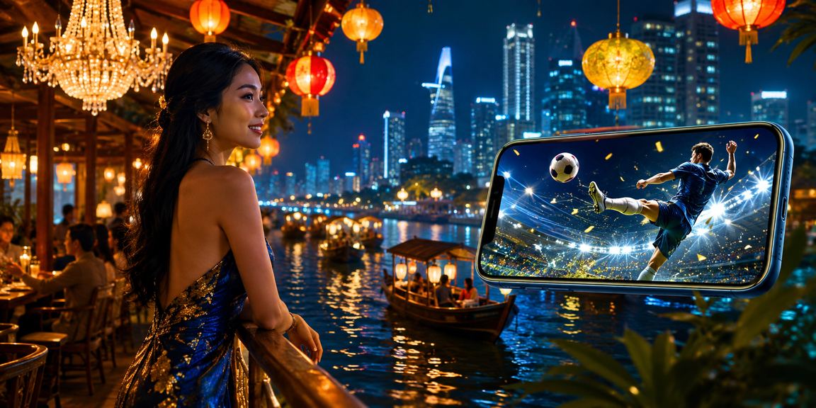 Người dùng vùng Mekong chơi casino trực tuyến vào buổi tối tại chợ đêm